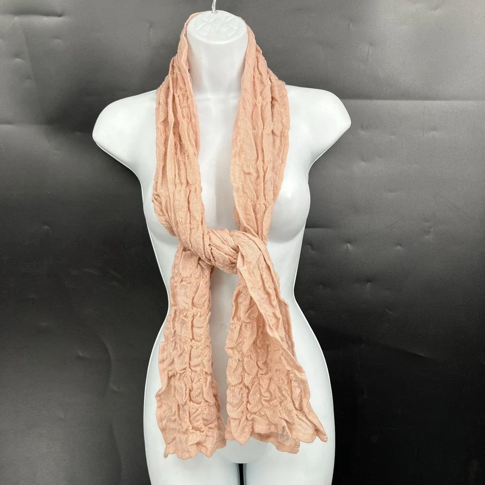 HOBBS crinkle scarf wrap pale blush pink merino wool silk effortlessly chic euro